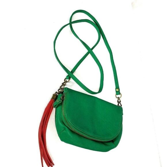 𝅺ECOTE Faux Leather Crossbody Shoulder Purse Kelly Green Tassel Chain Strap - Picture 2 of 8